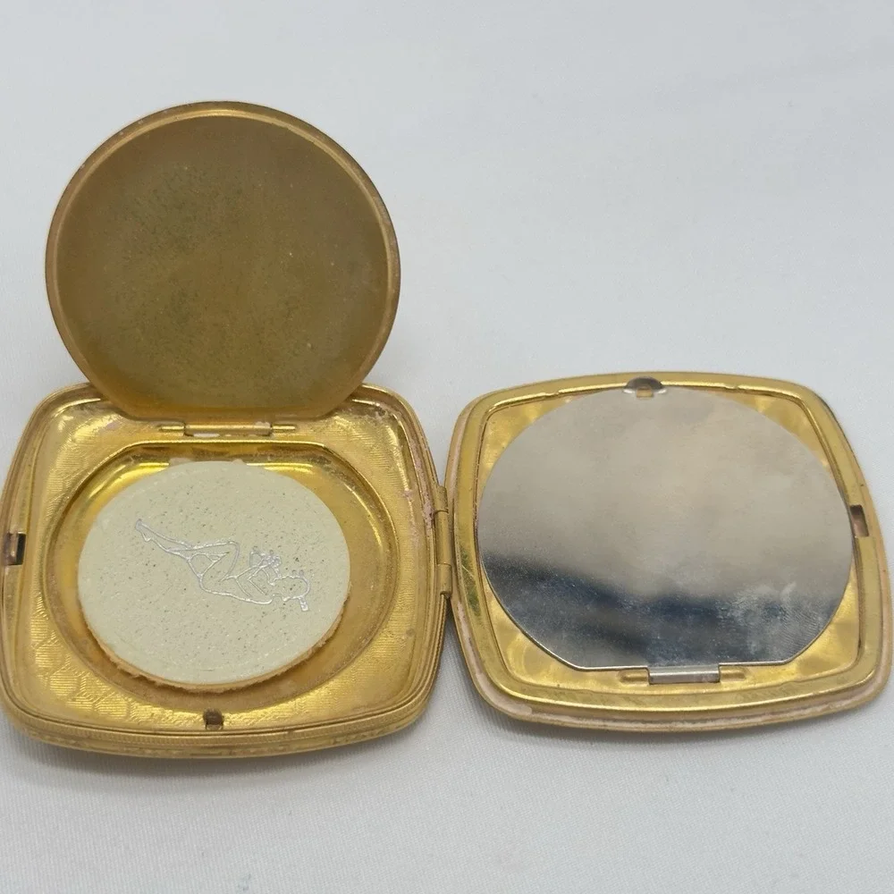 Vintage Gold Tone Powder Double Compact Mirror Mid Century Vanity
